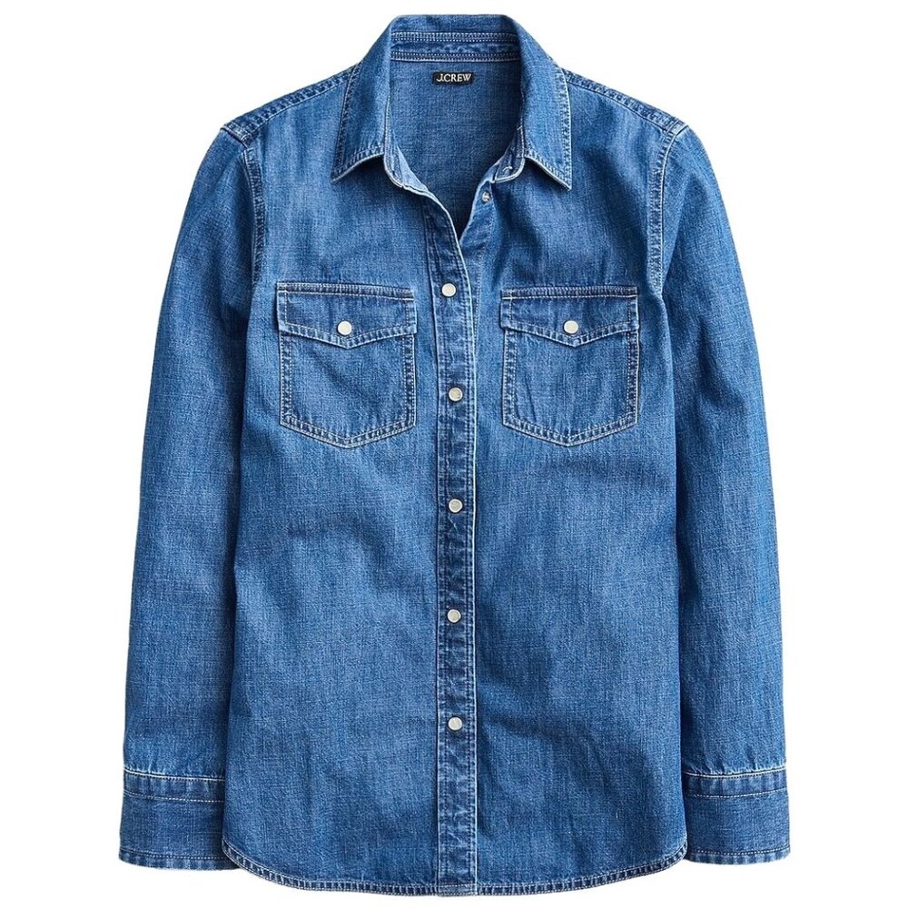 J.CREW WREN SLIM WESTERN CHAMBRAY DENIM SHIRT VILLERE WASH SIZE 00